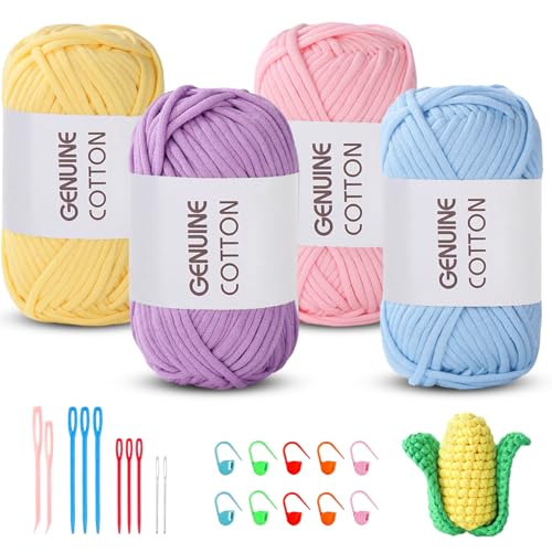 Maxee Häkelgarn für Anfänger, 200g (50gx4 Farbe) Kein Geteiltes Garn, Dickes Garn Baumwolle zum Häkeln, Häkeln Amigurumi Wolle, Klobiges Baumwollgarn Einfaches Strickgarn zum Häkeln Stricke von Maxee