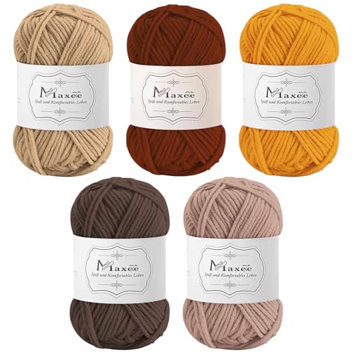 Maxee Häkelgarn 250g (50g*5 Farbe), Acryl Wolle Zum Stricken, Garn zum Häkeln und Stricken, Hand Knitting Yarn Set, Handstrickgarn Baumwollgarn für Häkeln, Wolle zum Stricken und Kunsthandwerk #15 von Maxee