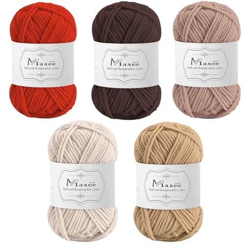 Maxee Häkelgarn 250g (50g*5 Farbe), Acryl Wolle Zum Stricken, Garn zum Häkeln und Stricken, Hand Knitting Yarn Set, Handstrickgarn Baumwollgarn für Häkeln, Wolle zum Stricken und Kunsthandwerk von Maxee