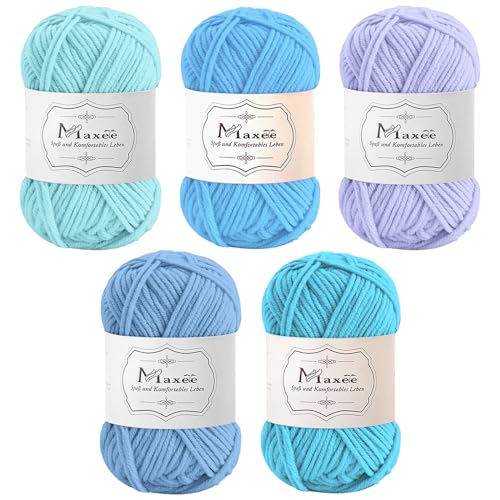 Maxee Häkelgarn 250g (50g*5 Farbe), Acryl Wolle Zum Stricken, Garn zum Häkeln und Stricken, Hand Knitting Yarn Set, Handstrickgarn Baumwollgarn für Häkeln, Wolle zum Stricken und Kunsthandwerk von Maxee