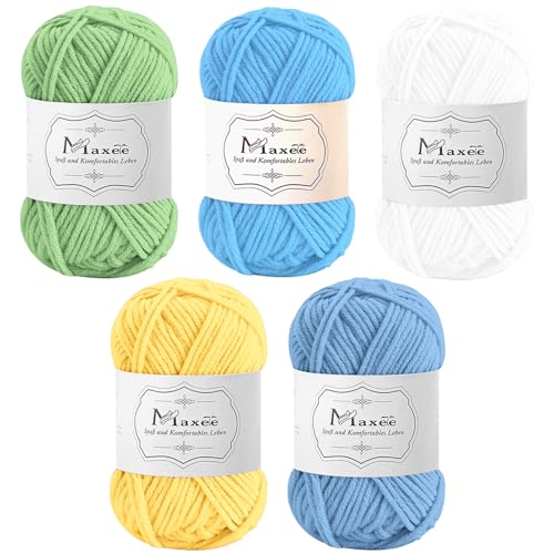 Maxee Häkelgarn 250g (50g*5 Farbe), Acryl Wolle Zum Stricken, Garn zum Häkeln und Stricken, Hand Knitting Yarn Set, Handstrickgarn Baumwollgarn für Häkeln, Wolle zum Stricken und Kunsthandwerk von Maxee