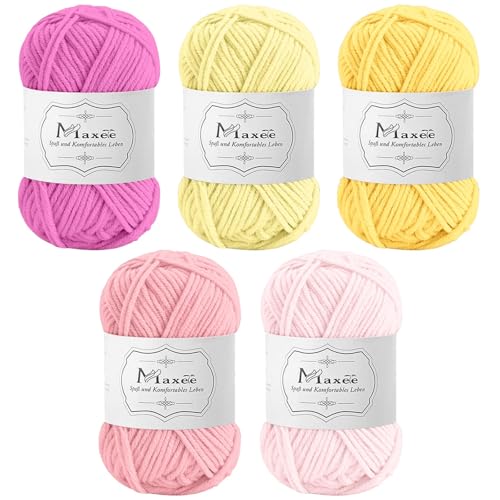 Maxee Häkelgarn 250g (50g*5 Farbe), Acryl Wolle Zum Stricken, Garn zum Häkeln und Stricken, Hand Knitting Yarn Set, Handstrickgarn Baumwollgarn für Häkeln, Wolle zum Stricken und Kunsthandwerk von Maxee