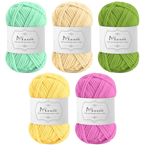 Maxee Häkelgarn 250g (50g*5 Farbe), Acryl Wolle Zum Stricken, Garn zum Häkeln und Stricken, Hand Knitting Yarn Set, Handstrickgarn Baumwollgarn für Häkeln, Wolle zum Stricken und Kunsthandwerk von Maxee