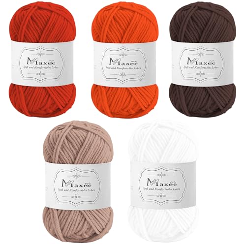 Maxee Häkelgarn 250g (50g*5 Farbe), Acryl Wolle Zum Stricken, Garn zum Häkeln und Stricken, Hand Knitting Yarn Set, Handstrickgarn Baumwollgarn für Häkeln, Wolle zum Stricken und Kunsthandwerk von Maxee