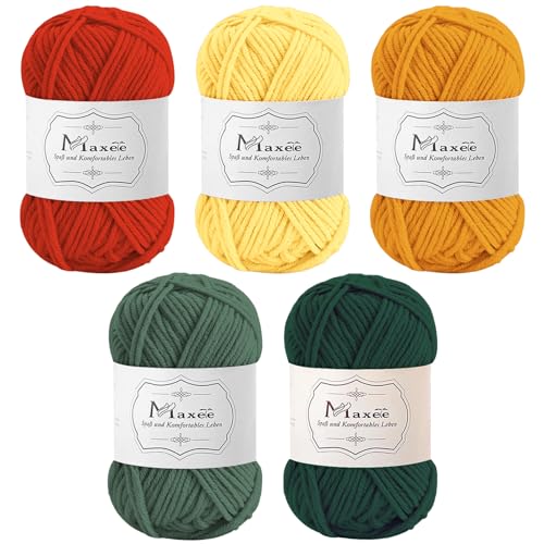 Maxee Häkelgarn 250g (50g*5 Farbe), Acryl Wolle Zum Stricken, Garn zum Häkeln und Stricken, Hand Knitting Yarn Set, Handstrickgarn Baumwollgarn für Häkeln, Wolle zum Stricken und Kunsthandwerk von Maxee