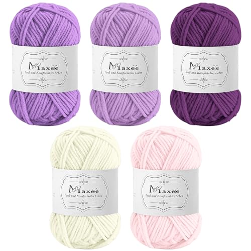 Maxee Häkelgarn 250g (50g*5 Farbe), Acryl Wolle Zum Stricken, Garn zum Häkeln und Stricken, Hand Knitting Yarn Set, Handstrickgarn Baumwollgarn für Häkeln, Wolle zum Stricken und Kunsthandwerk von Maxee