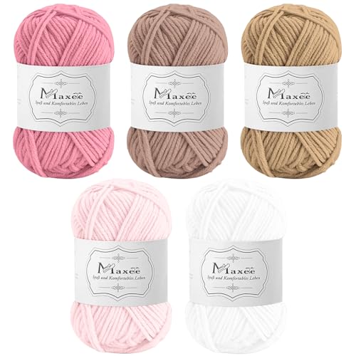 Maxee Häkelgarn 250g (50g*5 Farbe), Acryl Wolle Zum Stricken, Garn zum Häkeln und Stricken, Hand Knitting Yarn Set, Handstrickgarn Baumwollgarn für Häkeln, Wolle zum Stricken und Kunsthandwerk von Maxee