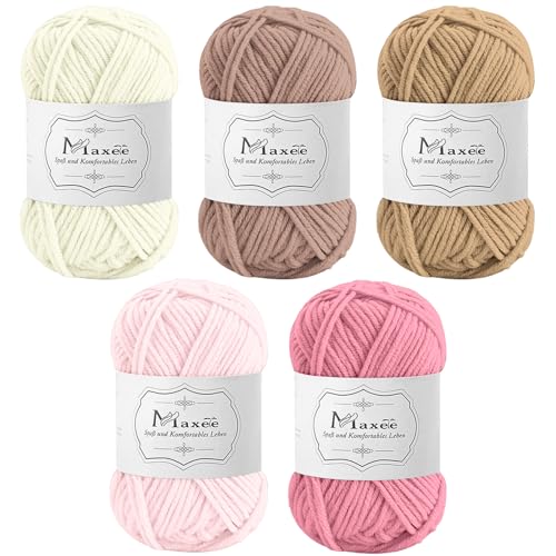 Maxee Häkelgarn 250g (50g*5 Farbe), Acryl Wolle Zum Stricken, Garn zum Häkeln und Stricken, Hand Knitting Yarn Set, Handstrickgarn Baumwollgarn für Häkeln, Wolle zum Stricken und Kunsthandwerk von Maxee