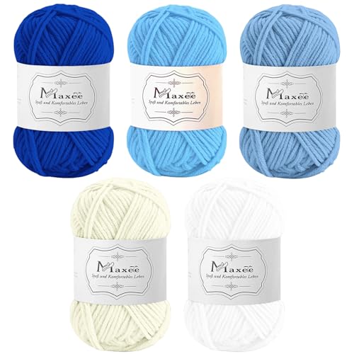 Maxee Häkelgarn 250g (50g*5 Farbe), Acryl Wolle Zum Stricken, Garn zum Häkeln und Stricken, Hand Knitting Yarn Set, Handstrickgarn Baumwollgarn für Häkeln, Wolle zum Stricken und Kunsthandwerk von Maxee