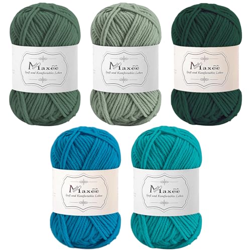 Maxee Häkelgarn 250g (50g*5 Farbe), Acryl Wolle Zum Stricken, Garn zum Häkeln und Stricken, Hand Knitting Yarn Set, Handstrickgarn Baumwollgarn für Häkeln, Wolle zum Stricken und Kunsthandwerk von Maxee