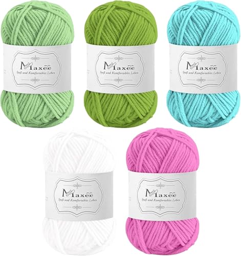 Maxee Häkelgarn 250g (50g*5 Farbe), Acryl Wolle Zum Stricken, Garn zum Häkeln und Stricken, Hand Knitting Yarn Set, Handstrickgarn Baumwollgarn für Häkeln, Wolle zum Stricken und Kunsthandwerk von Maxee