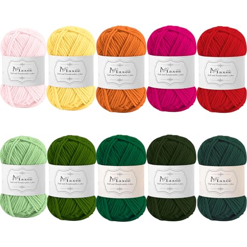 Maxee Häkelgarn 500g (50g*10 Farbe), Acryl Wolle Zum Stricken, Garn zum Häkeln und Stricken, Hand Knitting Yarn Set, Handstrickgarn Baumwollgarn für Häkeln, Wolle zum Stricken und Kunsthandwerk von Maxee