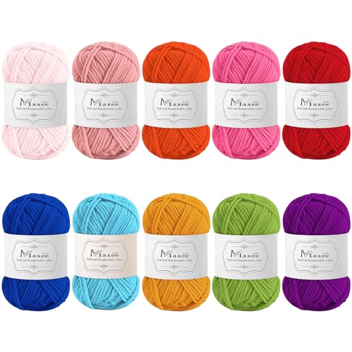 Maxee Häkelgarn 500g (50g*10 Farbe), Acryl Wolle Zum Stricken, Garn zum Häkeln und Stricken, Hand Knitting Yarn Set, Handstrickgarn Baumwollgarn für Häkeln, Wolle zum Stricken und Kunsthandwerk von Maxee