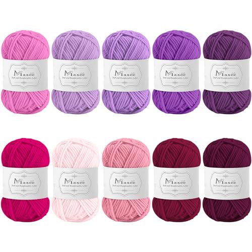 Maxee Häkelgarn 500g (50g*10 Farbe), Acryl Wolle Zum Stricken, Garn zum Häkeln und Stricken, Hand Knitting Yarn Set, Handstrickgarn Baumwollgarn für Häkeln, Wolle zum Stricken und Kunsthandwerk von Maxee