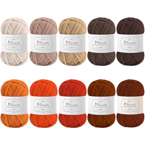 Maxee Häkelgarn 500g (50g*10 Farbe), Acryl Wolle Zum Stricken, Garn zum Häkeln und Stricken, Hand Knitting Yarn Set, Handstrickgarn Baumwollgarn für Häkeln, Wolle zum Stricken und Kunsthandwerk von Maxee