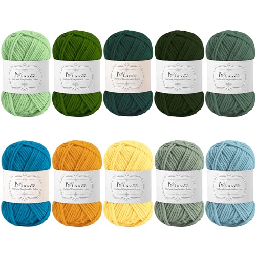 Maxee Häkelgarn 500g (50g*10 Farbe), Acryl Wolle Zum Stricken, Garn zum Häkeln und Stricken, Hand Knitting Yarn Set, Handstrickgarn Baumwollgarn für Häkeln, Wolle zum Stricken und Kunsthandwerk von Maxee