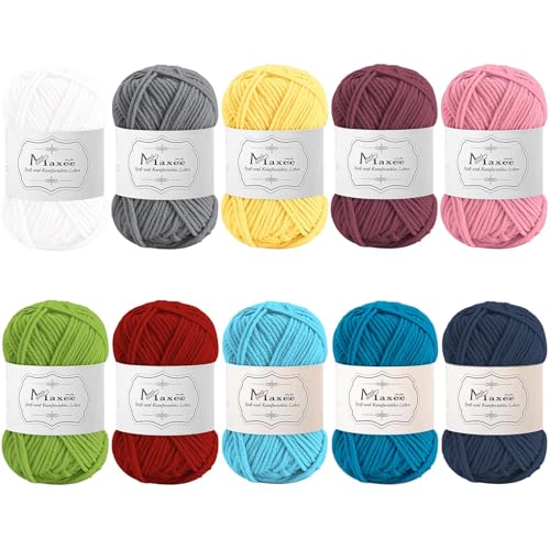 Maxee Häkelgarn 500g (50g*10 Farbe), Acryl Wolle Zum Stricken, Garn zum Häkeln und Stricken, Hand Knitting Yarn Set, Handstrickgarn Baumwollgarn für Häkeln, Wolle zum Stricken und Kunsthandwerk von Maxee