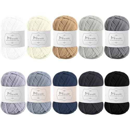 Maxee Häkelgarn 500g (50g*10 Farbe), Acryl Wolle Zum Stricken, Garn zum Häkeln und Stricken, Hand Knitting Yarn Set, Handstrickgarn Baumwollgarn für Häkeln, Wolle zum Stricken und Kunsthandwerk von Maxee