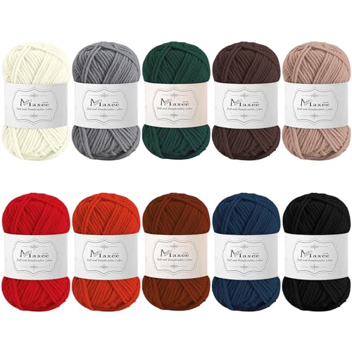 Maxee Häkelgarn 500g (50g*10 Farbe), Acryl Wolle Zum Stricken, Garn zum Häkeln und Stricken, Hand Knitting Yarn Set, Handstrickgarn Baumwollgarn für Häkeln, Wolle zum Stricken und Kunsthandwerk von Maxee