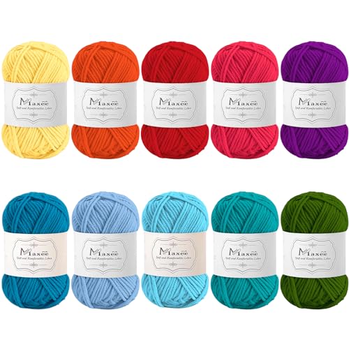 Maxee Häkelgarn 500g (50g*10 Farbe), Acryl Wolle Zum Stricken, Garn zum Häkeln und Stricken, Hand Knitting Yarn Set, Handstrickgarn Baumwollgarn für Häkeln, Wolle zum Stricken und Kunsthandwerk von Maxee