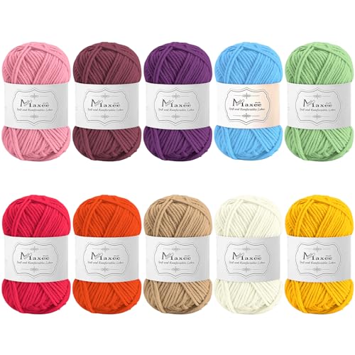 Maxee Häkelgarn 500g (50g*10 Farbe), Acryl Wolle Zum Stricken, Garn zum Häkeln und Stricken, Hand Knitting Yarn Set, Handstrickgarn Baumwollgarn für Häkeln, Wolle zum Stricken und Kunsthandwerk von Maxee