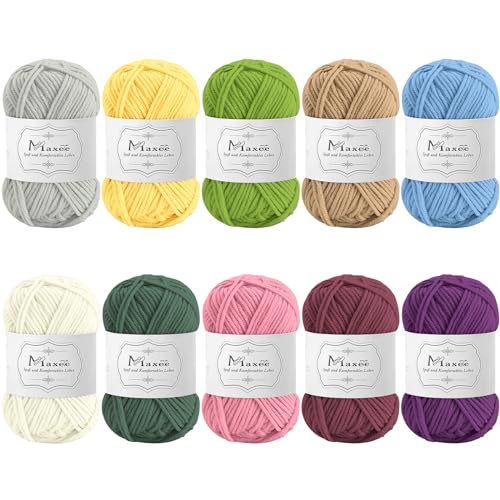 Maxee Häkelgarn 500g (50g*10 Farbe), Acryl Wolle Zum Stricken, Garn zum Häkeln und Stricken, Hand Knitting Yarn Set, Handstrickgarn Baumwollgarn für Häkeln, Wolle zum Stricken und Kunsthandwerk von Maxee