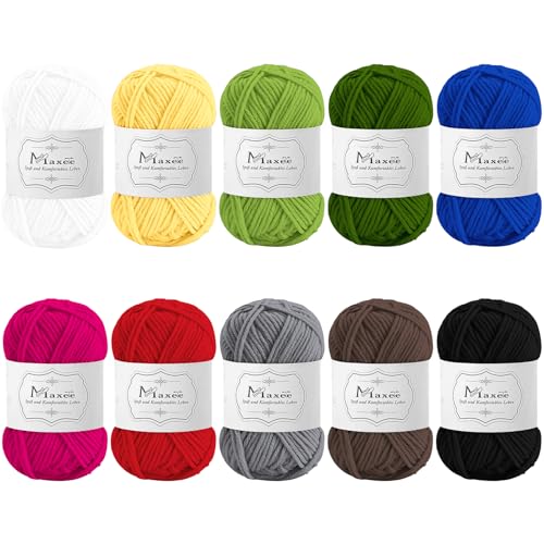 Maxee Häkelgarn 500g (50g*10 Farbe), Acryl Wolle Zum Stricken, Garn zum Häkeln und Stricken, Hand Knitting Yarn Set, Handstrickgarn Baumwollgarn für Häkeln, Wolle zum Stricken und Kunsthandwerk von Maxee