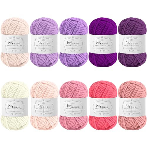 Maxee Häkelgarn 500g (50g*10 Farbe), Acryl Wolle Zum Stricken, Garn zum Häkeln und Stricken, Hand Knitting Yarn Set, Handstrickgarn Baumwollgarn für Häkeln, Wolle zum Stricken und Kunsthandwerk von Maxee