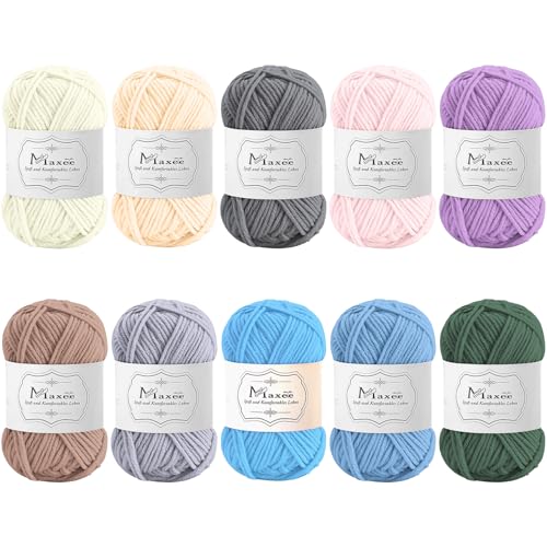 Maxee Häkelgarn 500g (50g*10 Farbe), Acryl Wolle Zum Stricken, Garn zum Häkeln und Stricken, Hand Knitting Yarn Set, Handstrickgarn Baumwollgarn für Häkeln, Wolle zum Stricken und Kunsthandwerk von Maxee