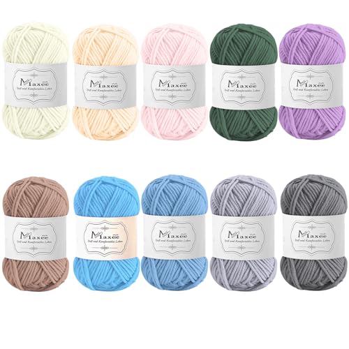 Maxee Häkelgarn 500g (50g*10 Farbe), Acryl Wolle Zum Stricken, Garn zum Häkeln und Stricken, Hand Knitting Yarn Set, Handstrickgarn Baumwollgarn für Häkeln, Wolle zum Stricken und Kunsthandwerk von Maxee