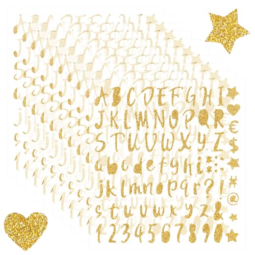 10 Blätter Buchstaben Aufkleber Gold, Glitzer Buchstaben Sticker, Wasserfeste Buchstaben Zum Aufkleben, Selbstklebende Buchstaben für Grußkarten Adresszeichen DIY Scrapbooking von Maxmoc