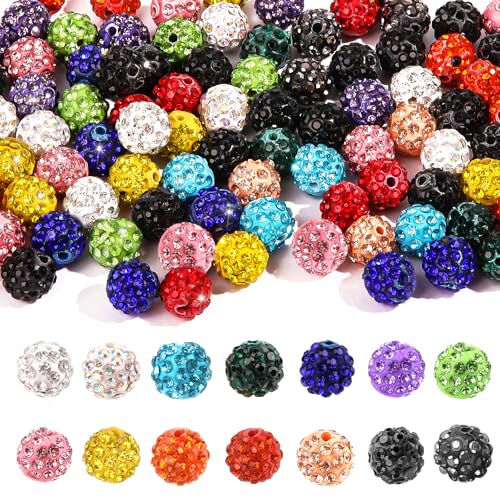 100 Stücke Disco Ball Perlen, 10mm Kristall Strass Discokugel-Perlen, Runde Pavé Spacer Perlen für DIY Schmuckherstellung Armbänder Halskette Ohrringe (Mehrfarbig) von Maxmoc