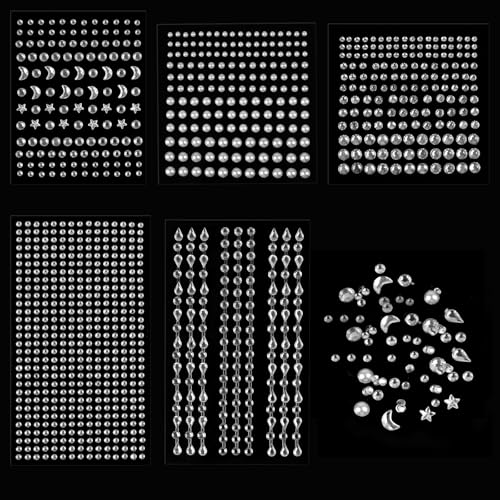 Strasssteine Gesicht, 1048 Stück Silberne Strasssteine Selbstklebend, Glitzersteine Aufkleber, Glitzer Steine, Glitzer Gesicht Steine für Gesicht Augen Körper Nägel Festival Schminke(5 Blätter) von Maxmoc