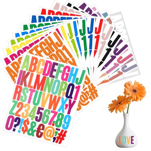 15 Blätter Buchstaben Aufkleber, Selbstklebendes Vinyl Klebebuchstaben, Wasserfest Buchstaben Sticker, für Postfach, Scrapbooking, DIY Basteln, Fensterdekoration (Mehrfarbig) von Maxmoc