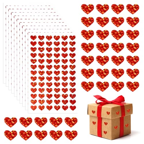 1560 Stück Aufkleber Herz, Selbstklebend Herz Sticker, Wasserdicht Reflektierend Sticker Herzen, für Umschläge Geschenkverpackungen Scrapbooking Hochzeit Valentinstag Dekoration (Rot) von Maxmoc