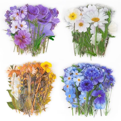 Blumen Scrapbooking Aufkleber, 160 Stück Sticker Blumen, PET Transparent Blumenaufkleber, Vintage Blumen Aufkleber, Pflanzen Sticker für Scrapbook Fotoalbum Tagebuch Laptops DIY Handwerk von Maxmoc