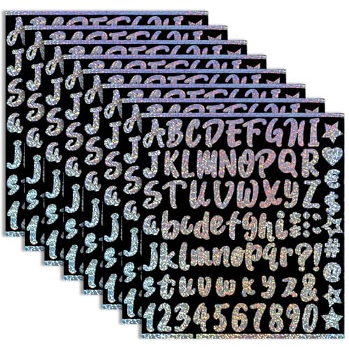 Buchstaben Aufkleber, 8 Blätter Klebebuchstaben Wetterfest, Vinyl Buchstaben Sticker, Glitzer Selbstklebende Buchstaben, für Postfach Schilder DIY Scrapbook Grußkarte von Maxmoc