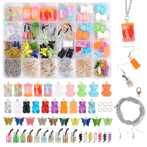 Charms Anhänger Set,Bubble Tea Anhänger mit 81pcs Zubehör,Bastel Sachen für Ohrringe Selber Machen Set,Anhänger aus Harz,mit Aufbewahrungsbox, für DIY Armband Halsketten Ohrringe von Maxmoc