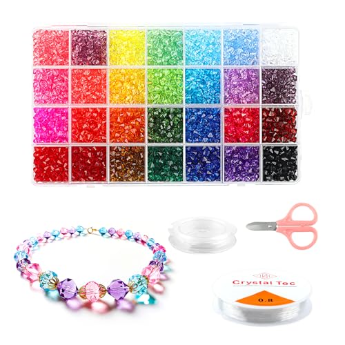 Maxmoc Kristall Perlen,2800 Stück 6mm Facettierte Glasperlen,28 Farben Bicone Beads,Glas Perlen mit Aufbewahrungsbox für Schmuck Halskette Armband DIY Basteln von Maxmoc