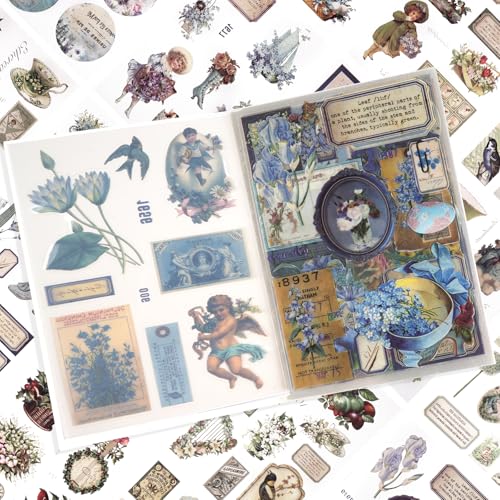 Scrapbooking Sticker, 168 Stück/20 Blatt Scrapbook Stickers, PET Scrapbooking Aufkleber, Vintage Scrapbook Zubehör für Journaling Bullet Kalender Notizbuch Fotoalbum DIY Dekoration (Grüne Serie) von Maxmoc