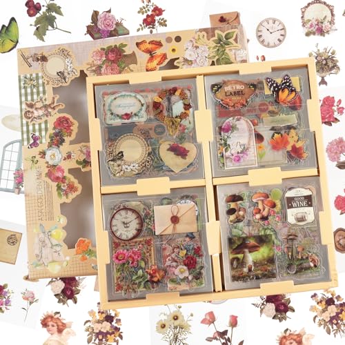 Scrapbooking Sticker, 510 Stück/100 Blatt Scrapbook Stickers, PET Scrapbooking Aufkleber, Vintage Scrapbook Journaling Zubehör für Bullet Tagebuch Kalender Notizbuch Fotoalbum DIY Handwerk von Maxmoc