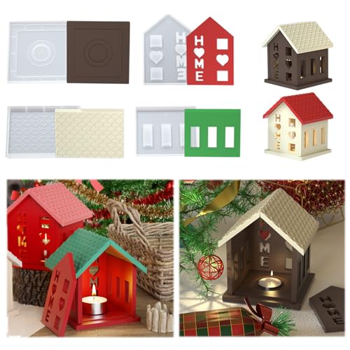 Kerzenhalter-Harz-Form, 4 Stück, 3D-Haus, Kerzenständer, Epoxidharz, Lichtständer, DIY-Kerzenhalter, Gipsformen, Zuhause, Beton, Harz, Handwerk, Weihnachtsdekorationen (durchbrochenes Alphabet-Haus) von Maxspace