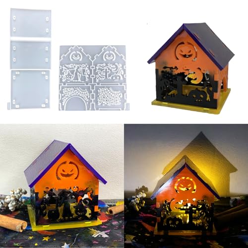 Silikonformen, Gießkerzenhalter, Gießharzform, 4 Stück, 3D-Haus-Kerzenständer, Epoxidharz-Form, Lichtständer, DIY-Kerzenhalter, Gipsformen, Weihnachten, Halloween-Dekorationen (Form 1) von Maxspace