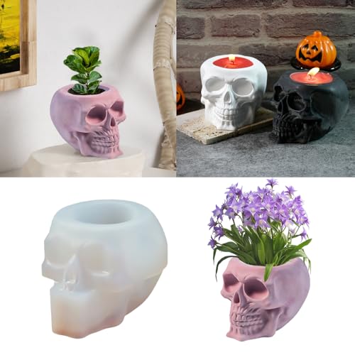 Silikonformen für Harz, 5 in 3D-Totenkopf-Kerzen, Harzformen, Halloween-Totenkopf-Blumentopf, Harzgussformen, Sukkulenten, Blumentopf, Kerzenhalter, Formen für Party, Halloween, Zuhause, Bar, von Maxspace