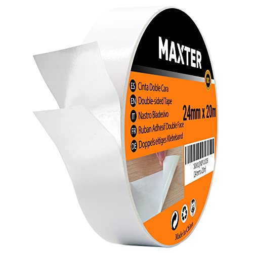 Maxter Doppelseitiges Klebeband Extra Stark Transparent Dünn, Double Sided Tape Strong (24 mm x 20 m) von Maxter