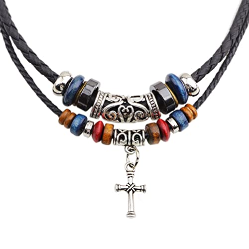 Maxtonser Lederhalskette für Damen und Herren, Vintage-Stil, Bohemian-Stil, ethnische Holzperlen, Choker-Halskette für Anhänger, Schmuck von Maxtonser