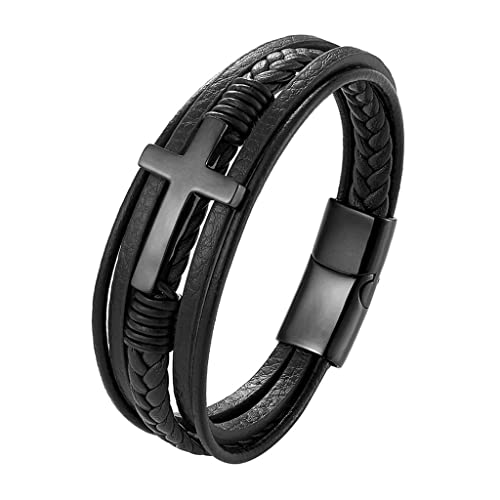 Maxtonser Mehrschichtiges geflochtenes Lederarmband mit Magnetverschluss Herren Manschettenarmband christliches Armband für religiösen Armreif von Maxtonser