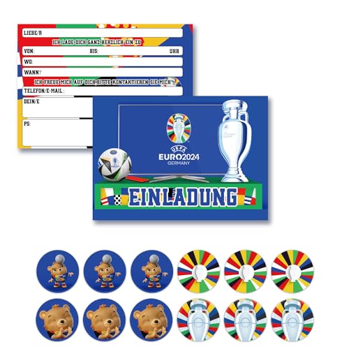 May Huang 12 Stück Fußball Einladungskarten Em 2024, Fußball Europameisterschaft Einladungen - 12 Sammelsticker - 12 Umschläge, Geeignet für Mottopartys, Geburtstage und andere Partys von May Huang