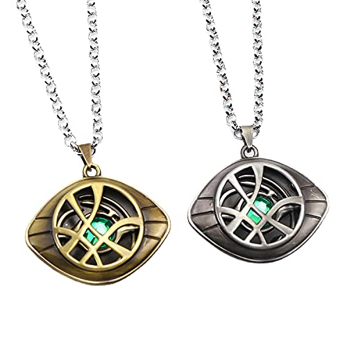 MayDee 2pcs Strange Doctor Halsketten Stephen Strange Eye of Agamotto Herren Anhänger Retro Zwei Farben Messing Antik, Silber Antik von MayDee