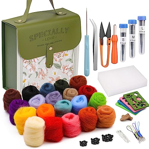 Mayboos Nadelfilz-Set, Wollgarn, 20 Farben, Wollfilz-Set, Filzformen mit tragbarer Aufbewahrungsbox für Heimwerker, Handwerk, Heimdekoration, Geschenk (grüne Tasche von Mayboos